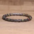 Men's bohemian emperor stone beaded bracelet with hematite spacers on wooden background - Dragon Blood Stone Style (32)