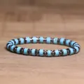 Bohemian style imperial stone and hematite disc elastic beaded bracelet for men - Turquoise Style (28)