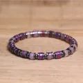 Bohemian purple imperial stone beaded bracelet with dark hematite spacers on stretch cord - Purple Agate Style (43)