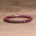 Handmade men's bohemian elastic bracelet with red imperial stone and hematite disc beads - Red Imperial Stone Style (3)