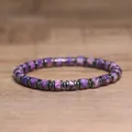 Imperial stone and hematite beaded bracelet for men in purple and grey with elastic rope - Purple Imperial Stone Style (5)