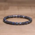 Bohemian men's stretch bracelet featuring blue imperial stone and hematite discs - Deep Blue Imperial Stone Style (7)