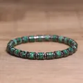 Men's bohemian stretch bracelet featuring green imperial stone and hematite spacers. - Green Imperial Stone Style (9)