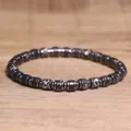 Bohemian style men's elastic cord bracelet featuring imperial stone and hematite beads - Black Imperial Stone Style (12)