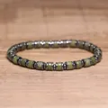Green imperial stone bracelet with hematite spacers for men, bohemian elastic style - Deep Taiwan Jade Style (55)