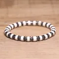 Handmade boho men's stretch bracelet featuring white imperial stone and hematite discs - White Stone Style (56)