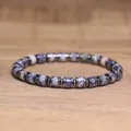 Bohemian style men's elastic bracelet with blue emperor stone and hematite spacer beads - Blue Dot Stone Style (27)
