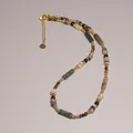 Macro detail of the Maillard style tiger eye and cylinder stone beaded necklace. - Maillard Tiger Eye Style (XL0001)
