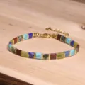 Bohemian multi-color natural stone tila bead bracelet with golden metal spacers - Tila Bracelet (5)
