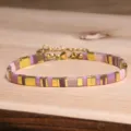Handgemaakte Tila-kraalarmband met paarse en gouden geometrische tegels voor dames - Tila Armband (9)
