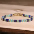 Bohemian geometric Tila bead bracelet featuring natural lapis and turquoise stones - Tila Bracelet (10)
