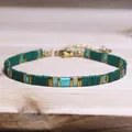 Handmade green Tila bead bracelet with gold accents and a lobster clasp closure - Green Gold Blue-Green Contrast Style (15)