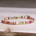 Fashionable Tila bead bracelet featuring red natural stone and gold geometric beads - White and Red Textured Geometric Style (28)