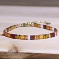 Handmade TILA bead bracelet featuring red and yellow natural stones and gold metal accents - Red and Yellow Stone Texture Geometric Style (30)