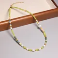 Elegant Maillard style beaded necklace with pearls and tiger eye stones for women - Artificial Pearl Maillard Beaded Style (XL0024) / Yellow-Green