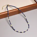 Elegant beaded necklace with blue stones, pearls, and gold accents for women's winter style - Artificial Pearl Dark Blue Faceted Style (XL0029) / Navy Blue & White