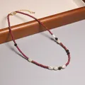 Handmade Maillard red beaded necklace with baroque pearls and tiger eye stone accents - Bordeaux Red Bead and Artificial Pearl Style (XL0038)
