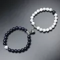 Coupled magnetic beaded bracelets with white marble and blue sandstone natural stones - Blue Sandstone