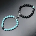 Braccialetti di coppia con attrazione magnetica, turchese naturale e perline nere - Turchese
