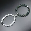 Braccialetti di perline magnetiche per coppia con pietre naturali e ciondolo a cuore - Variscite