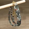 Detailed view of handmade natural green aventurine beaded necklace for women - Dark Green