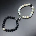 Bracciali di coppia in pietra naturale con ciondolo a cuore magnetico nero e multicolore - Amazonite