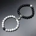 Braccialetti magnetici per coppia con pietre naturali bianche e nere per amanti - Turchese Bianco e Nero Opaco