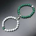 Bracciali magnetici con cuore abbinati in malachite e pietra di marmo bianco - Turchese Bianco e Malachite