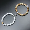 Set braccialetti di perle magnetiche per coppia in pietra naturale e chiusura cuore - Turchese Bianco e Diaspro Paesaggio