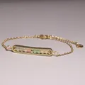 Detail view of gold plated bracelet with multi-colored stone beads bar - Macaron Colored Natural Stone