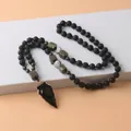 Collar hecho a mano de piedra de lava negra y pirita con colgante punta de flecha de obsidiana - Punta de Flecha de Obsidiana (Estilo Piedra de Lava) / Negro