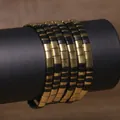 Elegant Tila bead multi-layer wrap bracelet featuring black and gold square tiles - Black & Gold (TLSL-002)