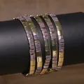 Handmade Tila bead bracelet featuring gold and purple square beads in SKU display view - Mauve & Gold (TLSL-024)