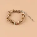 Bracelet en pierres naturelles marron pour femme avec chaîne d'extension et fermoir argentés - Jaspe Paysage