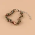 Bracelet en pierre concassée unakite naturelle pour femme avec fermoir mousqueton - Unakite