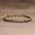 Handmade natural unakite stone beaded stretch bracelet with tiny silver metallic accents - Unakite
