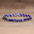 Handmade elastic bracelet with blue rectangular stones and gold-tone beads. - Blue Imperial Stone