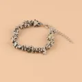 Bracelet en perles de jaspe dalmatien naturel avec chaîne d'extension en argent réglable - Pierre Tachetée