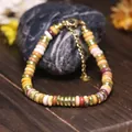 Bracciale regolabile in acciaio inossidabile con perle abaco in pietra naturale - Diaspro Giallo