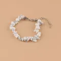 Bracelet avec éclats de pierre marbrée blanche et chaîne d'extension en argent - Howlite Blanche