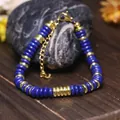 Bracciale regolabile in acciaio inossidabile con perle in pietra naturale blu scuro - Lapislazzuli