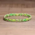 Handmade green imperial jasper stone beaded elastic bracelet with gold spacer beads - Apple Green Imperial Stone