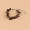Bracelet en pierre d'œil de tigre naturelle irrégulière avec fermoir réglable en argent - Œil de tigre