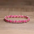 Handmade pink tube bead bracelet with golden accents and high-quality elastic band - Rose Red Imperial Stone