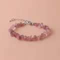 Élégant bracelet en pierre naturelle rose concassée avec chaîne d'extension réglable - Quartz Fraise