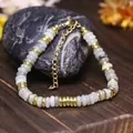 Elegante bracciale in pietra naturale con grani abaco e catena regolabile in oro - Labradorite