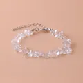 Bracelet fait main en quartz clair irrégulier avec chaîne d'extension réglable pour femme - Cristal blanc