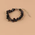 Bracelet élégant en pierres noires naturelles avec fermoir mousqueton argenté ajustable - Obsidienne