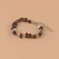 Bracelet en pierres naturelles brunes irrégulières avec chaîne d'extension réglable en argent - Quartz fumé