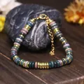 Bracciale regolabile con perle in pietra naturale e anelli in acciaio inossidabile oro - Agata Indiana
